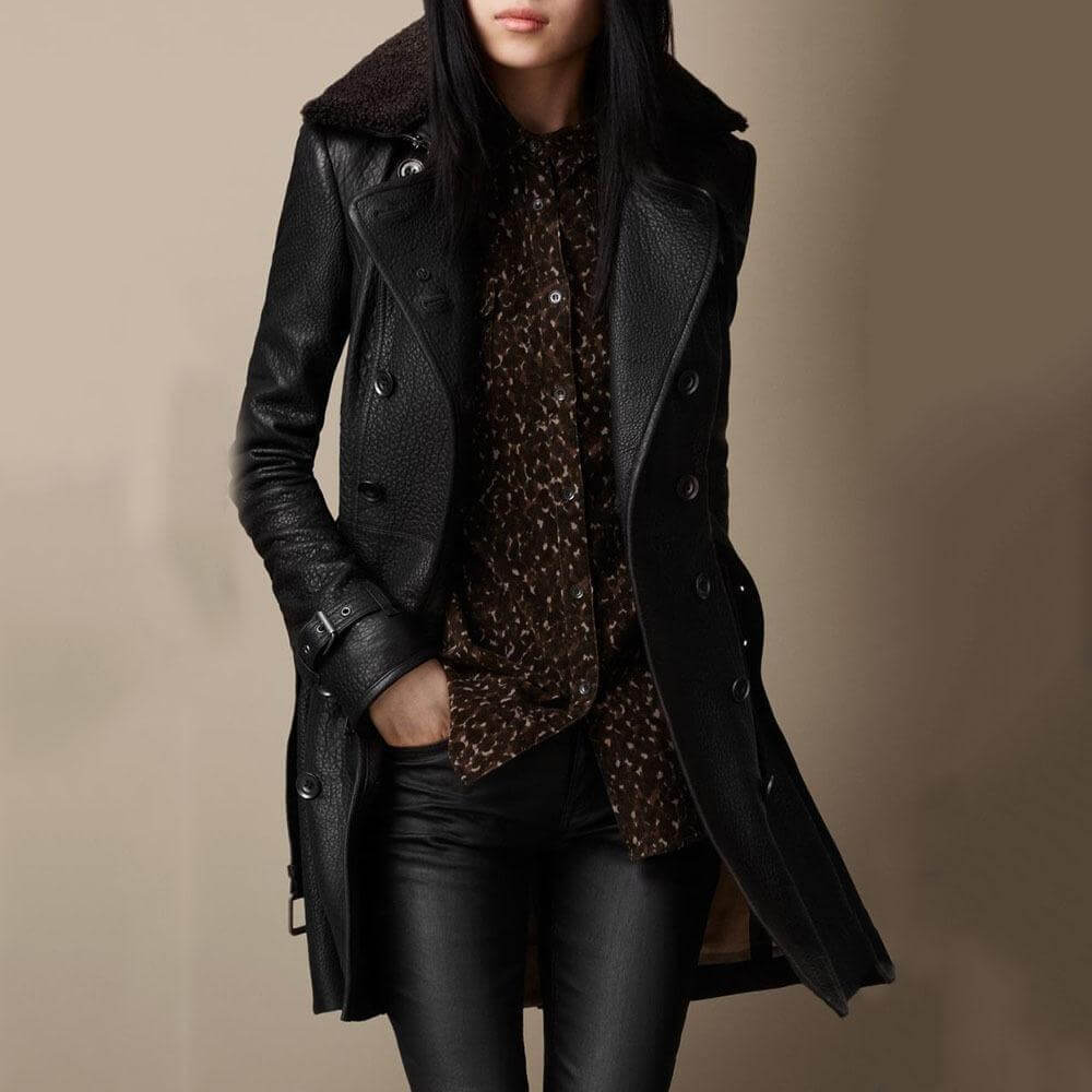 Veronica | Double-Breasted Leather Coat