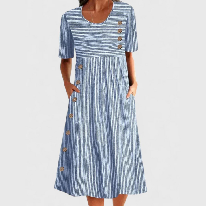 June | Button Stripe Midi Dress