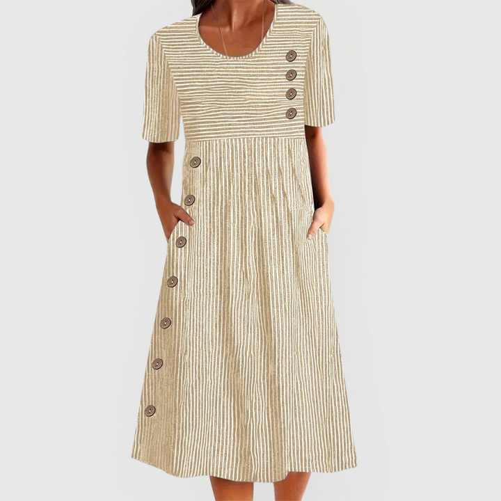 June | Button Stripe Midi Dress