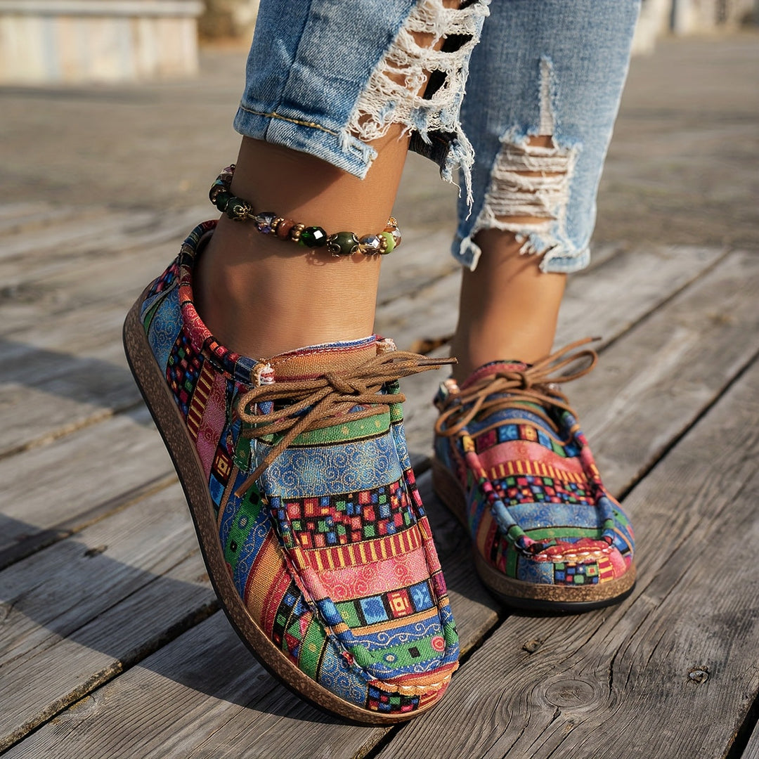 Maya | Boho Patchwork Lace-Up Shoes