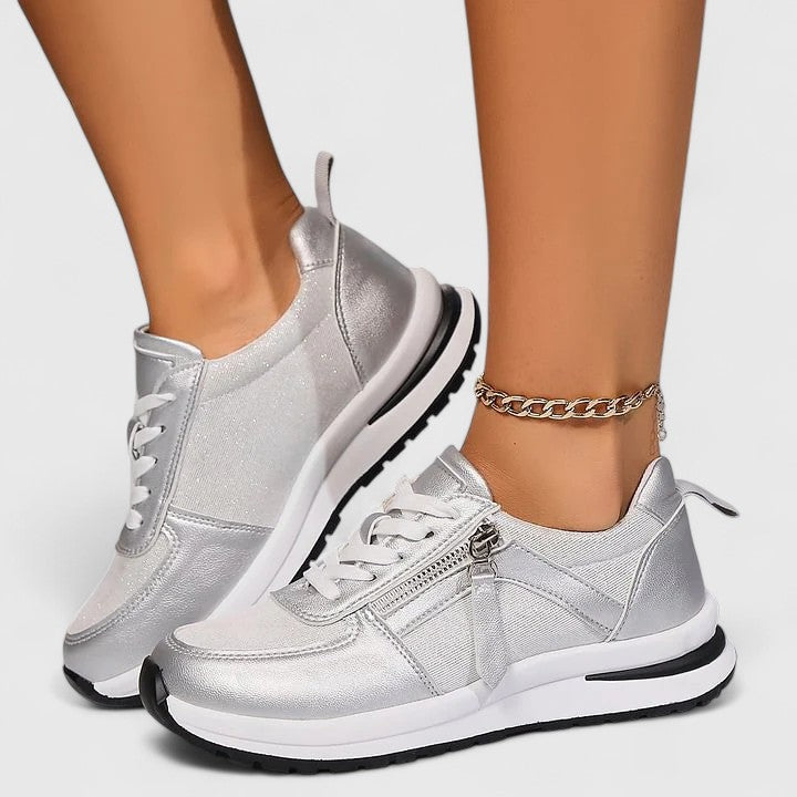Sophie | Metallic Zip Sneakers