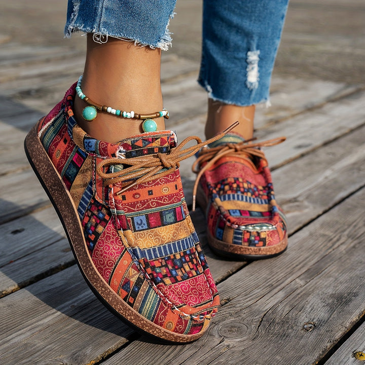 Maya | Boho Patchwork Lace-Up Shoes