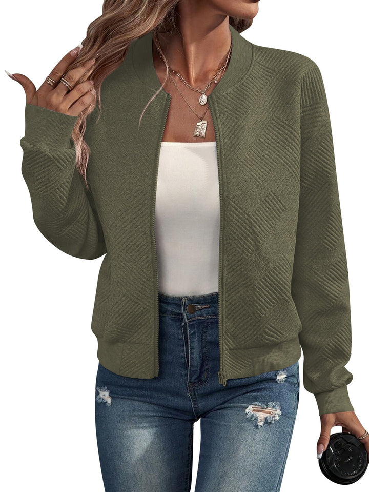 Lydia | Textured Zip Bomber Jacket