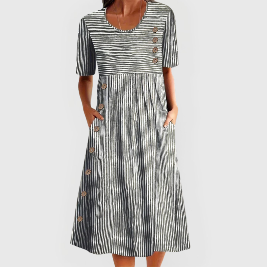 June | Button Stripe Midi Dress