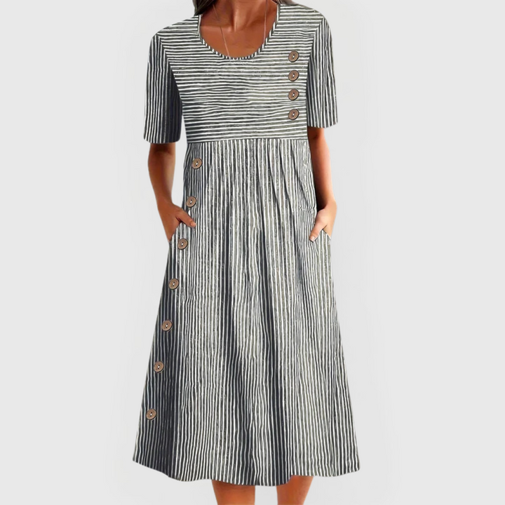 June | Button Stripe Midi Dress