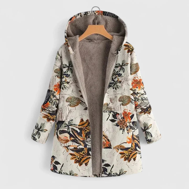 Floral Haven | Cozy Sherpa-Lined Hooded Coat