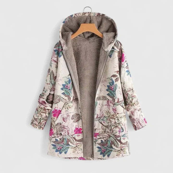 Floral Haven | Cozy Sherpa-Lined Hooded Coat