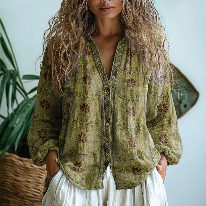 Isla | Floral Trim Button Blouse