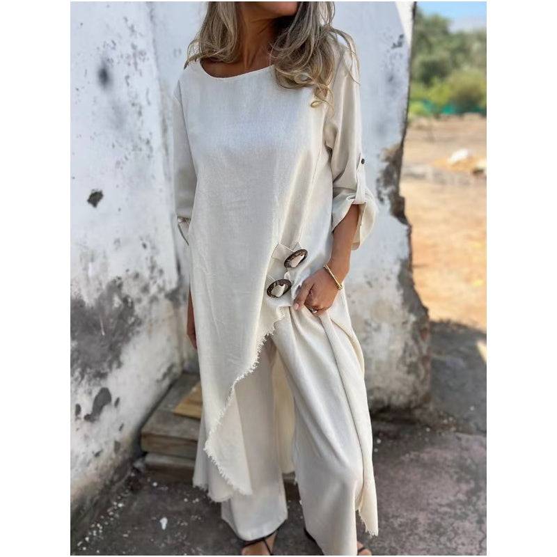 Estelle | Relaxed Button Detail Midi Dress