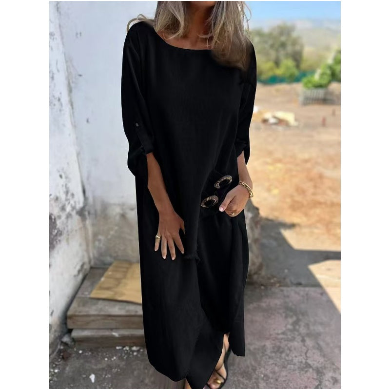 Estelle | Relaxed Button Detail Midi Dress