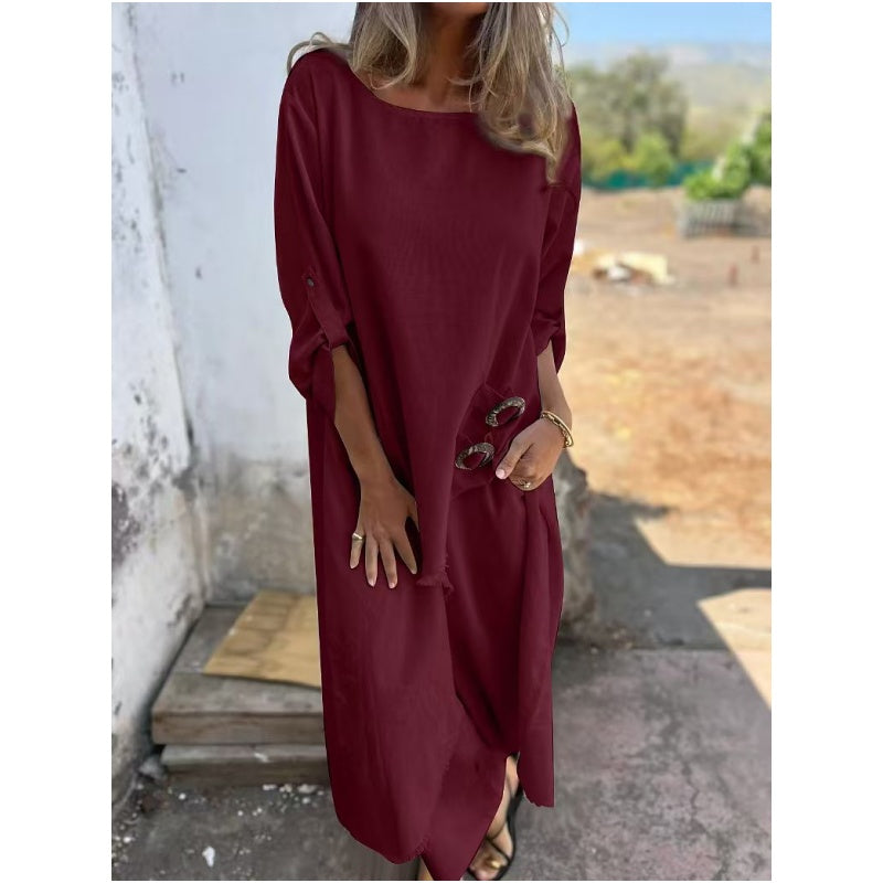 Estelle | Relaxed Button Detail Midi Dress