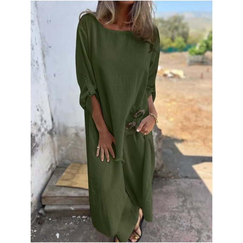 Estelle | Relaxed Button Detail Midi Dress