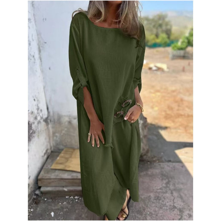 Estelle | Relaxed Button Detail Midi Dress